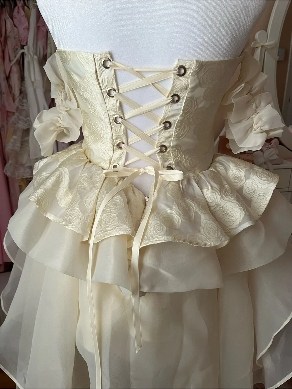 Ivory Off-Shoulder Ruffled Cocktail Dress - Picture 4 of 4